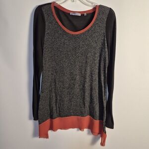 Patrizia Luca Milano XL Tunic Black Gray Stripe Sheer Hem Tunic Top Stretch